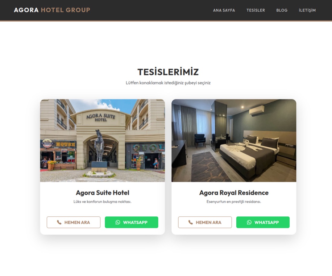 Agora Hotel Group canlı web sitesi