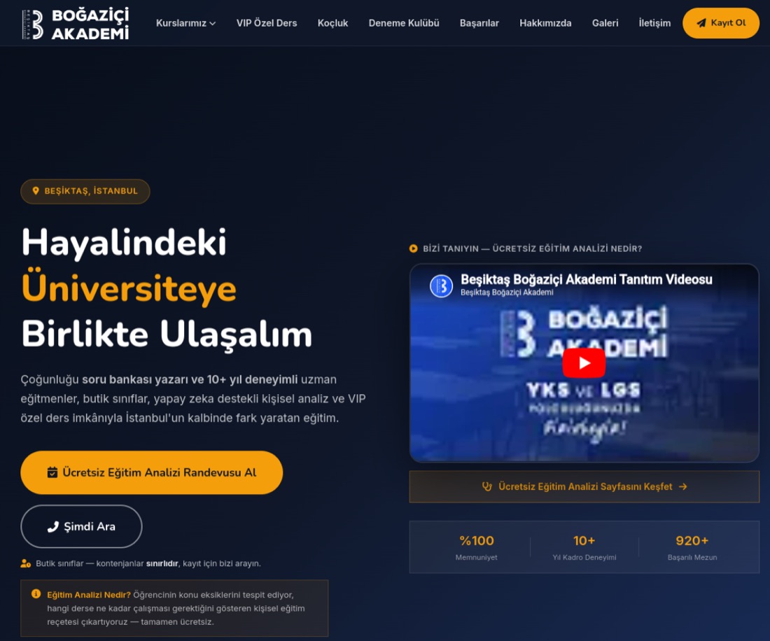 Boğaziçi Akademi canlı web sitesi