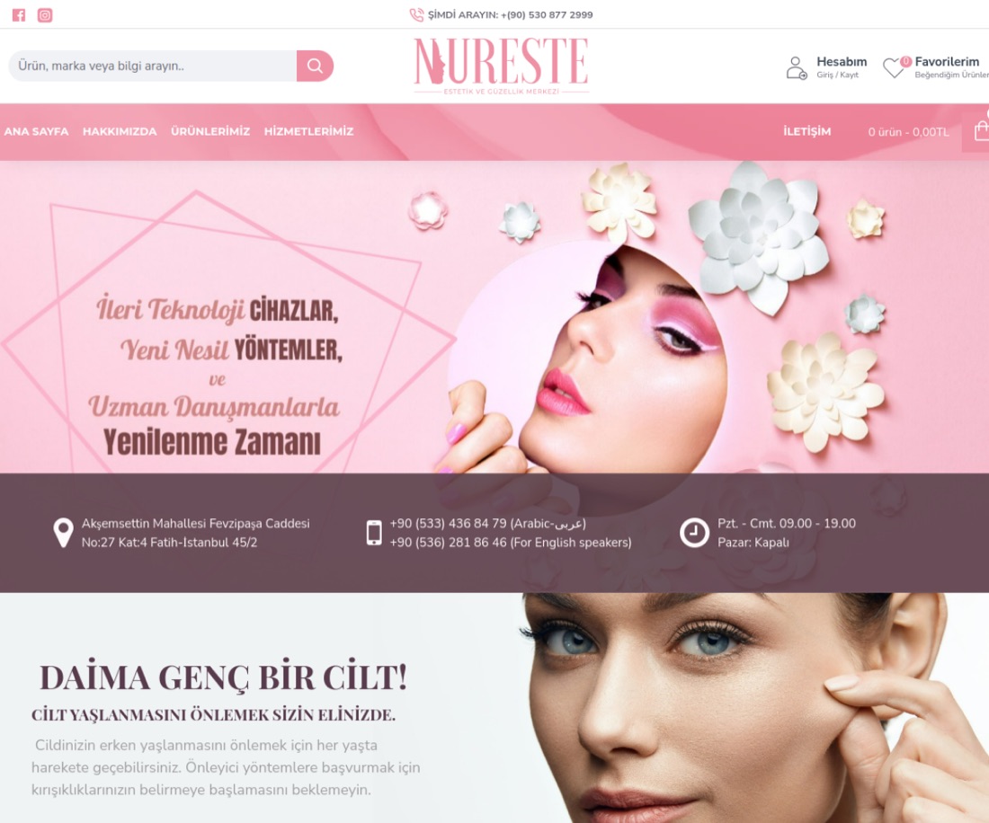 Nureste Güzellik canlı web sitesi